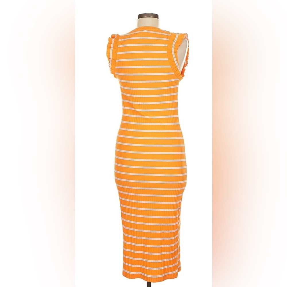 SOLD Zara Vibrant Orange and Pink Knit Dress Flutter Sleeves Sz M NEW - Picture 2 of 8